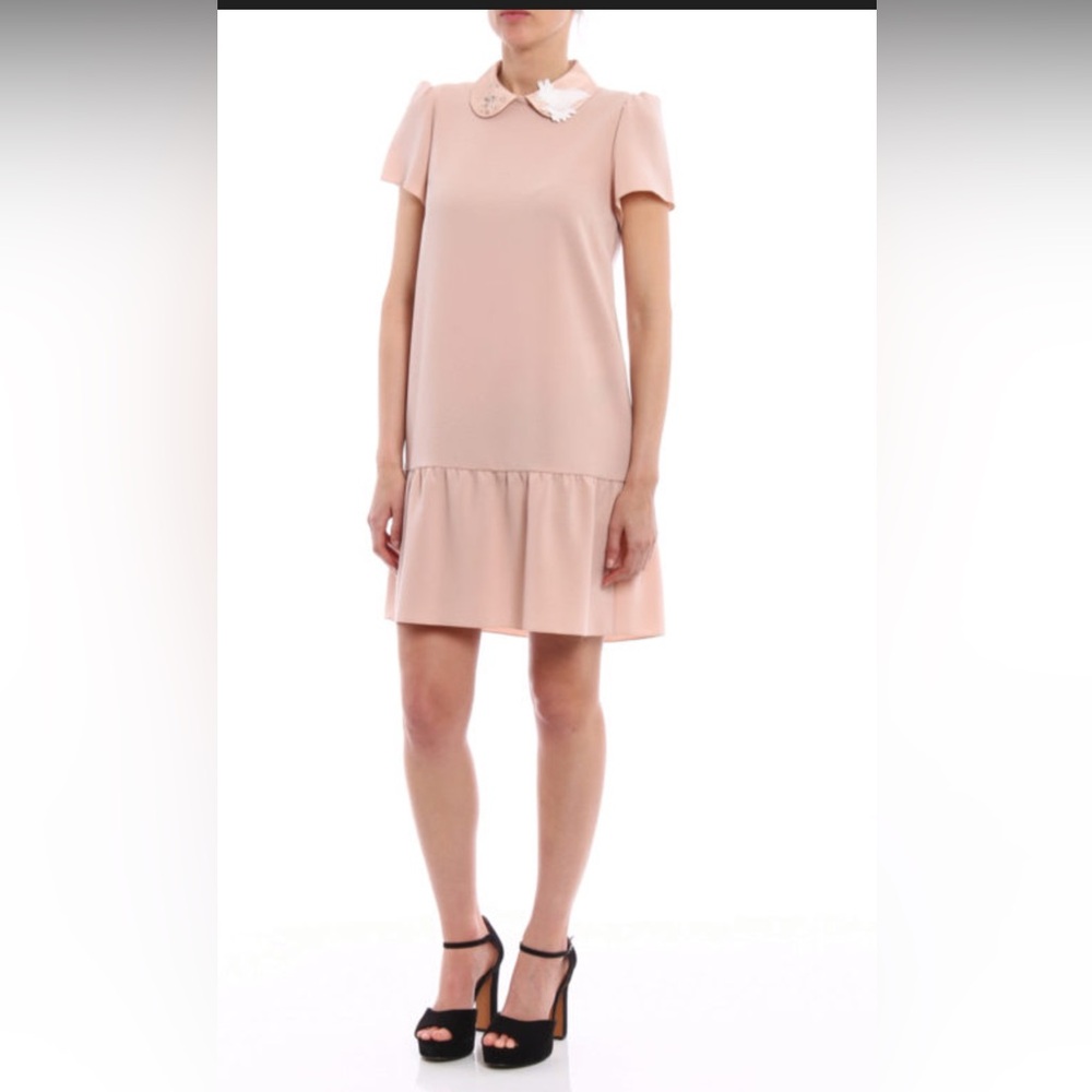 RED VALENTINO PINK CRYSTAL EMBELLISHED COLLAR SHORT SLEEVES DRESS SIZE 42